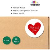 Nur Print Yapışkanlı Sticker, Yuvarlak Sticker Etiket, Parlak Kuşe 'made With Love' Yazılı - 5 cm
