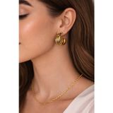 Nur Steel Luxe Gold 14 Ayar Altın Kaplama Kalın Halka Küpe Kararmaz
