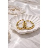 Nur Steel Luxe Gold Altın Kaplama Halka Küpe Kalın Halka Günlük Kullanım