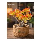 Nura Botanik Crassula Ovata Sunset, Saksılı Canlı Yeşim Para Çiçeği, Yeşil