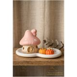 NURA CO Pembe Mantar Evi Figürü Ve 3'lü Küçük Kabak Neşeli Yaz Sonbahar Dekorasyon Seti Salon Mutfak Sehpa Üstü Hediyelik Süs Kavisli Tasarım Altlıklı