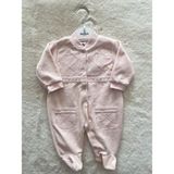 Nurcan Bebe Cep Dantelli Kadife Kız Tulum - Pembe - 0 - 3 Ay
