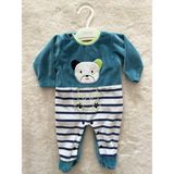 Nurcan Bebe Çizgili Ayıcık Kadife Tulum - 0 - 3 Ay - İndigo