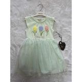 Nurcan Bebe Kabartma Çiçekli Tütütlü Elbise - Yeşil - 4 Yaş