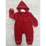 Nurcan Bebe Kapşonlu Milk Baskılı Tulum - Kırmızı - 9 Ay