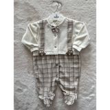 Nurcan Bebe Mobil Arabalı Askılı Erkek Kadife Tulum - Taş - 6 - 9 Ay
