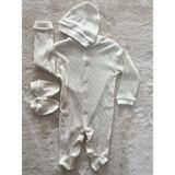 Nurcan Bebe Patikli Jakarlı Üçlü Tulum Set - Beyaz - 6 Ay