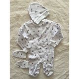 Nurcan Bebe Patikli Yelkenli Jakarlı Üçlü Tulum Set - Beyaz - 3 Ay