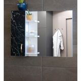 Nurcelant Aynalı Raflı Banyo Dolabı 80 cm Üst Modül Siyah Beyaz Mermer Desen - Siyah - Beyaz