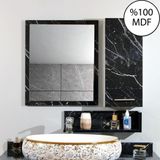 Nurcelant Banyo Dolabı Aynası Rafı Mdf 80 cm Üst Modül Siyah Beyaz Mermer Desen - Siyah - Beyaz