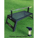 NURGAZ Çevirmeli Ateş Üstü Portatif Izgara Demiri Katlanır Çantalı Pürmüz Çakmak 67x30x19 cm
