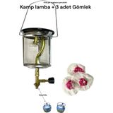 Nurgaz Dar Tüplere Uyumlu Küçük Tüp Lambası Kamp Piknik Tüpü Gazlı Lüks Lamba + 3,ad Fitil (Tüphariç)