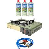 Nurgaz Ng 501 Çantalı Tekli Portatif Ocak + 3 Adet Kartuş +Hortum Dedantör Musluk Set - Haki
