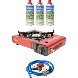 Nurgaz Ng 501 Çantalı Tekli Portatif Ocak + 3 Adet Kartuş +Hortum Dedantör Musluk Set - Kırmızı