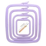 Nurge Lila Plastik Kare Nakış Kasnağı, Çapraz Dikiş Çemberleri, Zımba İğne Halkası (5 Parça Set (4 Adet Çember+1 İğne Seti))