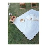 NURGİTA HOME %100 Pamuk Ham Keten Fırfırlı Yer Masa Piknik Örtüsü Sofra Bezi (160 X 220) , 4 Minder (40 X 40) Set