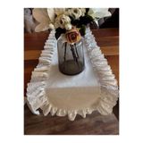 NURGİTA HOME % 100 Pamuk Ham Keten Fisto Fırfırlı Oval Runner ( 45x140 cm )