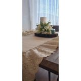 NURGİTA HOME %100 Pamuk Ham Keten Fisto Fırfırlı Oval Vintage Runner (45x140 cm)