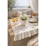 NURGİTA HOME % 100 Pamuk Ham Keten Vintage Ucu Fistolu Fırfırlı Runner