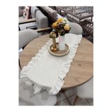 NURGİTA HOME % 100 Pamuk Naturel Ham Keten Fisto Fırfırlı Oval Runner Bej (45X140)