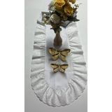 NURGİTA HOME Fırfırlı Fistolu Duck Keten Runner Dekoratif Örtü BEYAZ (35x85)