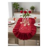 NURGİTA HOME Fırfırlı Fistolu Kırmızı Duck Keten Runner &Yılbaşı Dekoratif örtü &Sehpa Örtüsü
