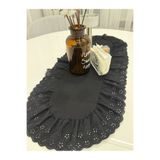 NURGİTA HOME Fırfırlı Fistolu Oval Duck Keten Vintage Runner SİYAH (45x140 cm)