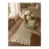 NURGİTA HOME Fırfırlı Fistolu Pitikareli Runner & Vintage Dekoratif Masa Örtüsü ( Leke Tutmaz 40 x 110 cm ) Yeşil