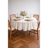 NURGİTA HOME Fırfırlı Natürel Ham Keten Yuvarlak Masa Örtüsü ( 140x140 cm)