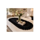 NURGİTA HOME Fisto Fırfırlı Oval Runner Duck Keten &Dekoratif Örtü & Masa Örtüsü ( SİYAH 35x85 cm)