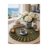 NURGİTA HOME Fisto Fırfırlı Yuvarlak Runner & Dekoratif Örtü &Masa Örtüsü (YEŞİL 55x55 cm)