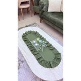NURGİTA HOME Fistolu Fırfırlı Duck Keten Runner & Sehpa Örtüsü & Dekoratif Örtü Masa örtüsü (YEŞİL 35x85 cm)