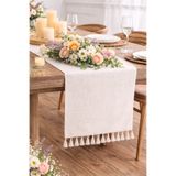 NURGİTA HOME Keten Püsküllü Bohem Runner &Dekoratif Örtü (40x140 cm)