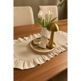 NURGİTA HOME Natürel Ham Keten Fırfırlı Oval Runner 30x80 cm Vintage