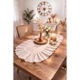 NURGİTA HOME Naturel Ham Keten Fisto Fırfırlı Oval Runner 35x85