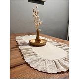 Nurgita Home Oval Fırfırlı Naturel Ham Keten Fisto Runner - Bej - 35 x 85 cm