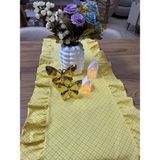 Nurgita Home Vintage Duck Keten Sarı Çiçekli Fırfırlı Oval Runner - 35 x 65 cm