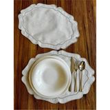 Nurhan Home Collection 2 Adet Inci Tanesi Nakışlı Gümüş Amerikan Servis Supla - 35 x 50 - Ekru - Gümüş