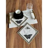 Nurhan Home Collection 2 Adet Kelebek Desenli Nakışlı Kokteyl Sunum Peçetesi - 15 x 15 - Ekru - Altın