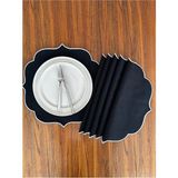 Nurhan Home Collection 6 Adet Gümüş Nakışlı Amerikan Servis Supla - Siyah - Gümüş