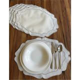 Nurhan Home Collection 6 Adet Inci Tanesi Nakışlı Gümüş Amerikan Servis Supla - 35 x 50 - Ekru - Gümüş