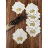 Nurhan Home Collection 6 Adet Yaprak Desenli Gold Renk Nakışlı Kahve Yanı Sunum Kokteyl Peçetesi - 40 x 140