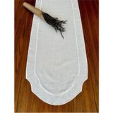 Nurhan Home Collection Çift Sıra Ekru Nakışlı Oval Keten Runner - 40 x 130 cm