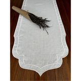 Nurhan Home Collection Çift Sıra Ekru Renk Nakış Işlemeli Keten Runner - 40 x 130 cm