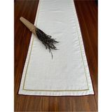 Nurhan Home Collection Çift Sıra Gold-Bordo Renk Nakışlı Keten Runner - 40 x 130 cm - Gold - Bordo