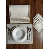 Nurhan Home Collection Çift Sıra Gold Nakışlı 12 Parça Set, Amerikan Servis Supla ve Kahve Yanı Kokteyl Sunum Peçetesi - 35 x 45