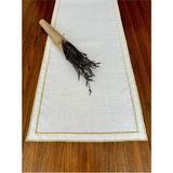 Nurhan Home Collection Çift Sıra Gold Nakışlı Keten Runner - 40 x 130 cm