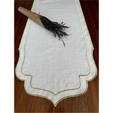 Nurhan Home Collection Çift Sıra Gold Renk Nakış Işlemeli Keten Runner - 40 x 130 cm