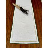 Nurhan Home Collection Çift Sıra Gold-Yeşil Nakışlı Keten Runner - 40 x 130 cm - Altın - Yeşil