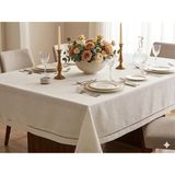Nurhan Home Collection Kolberli Keten Kumaş Masa Örtüsü 12 Kişilik - 160 x 250 cm - Ekru